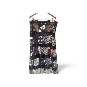 Every Where Vintage Floral Velvet Patchwork Pull On Skirt Black Size 1X
